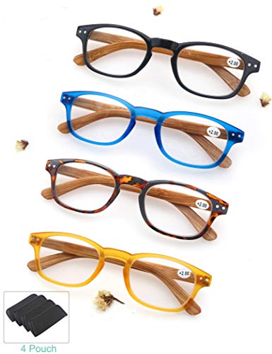 MODFANS 4 Pack Reading Glasses 1.75 Fashion Wood-Look Spring Hinges Stylish Readers Men Women - Image 2