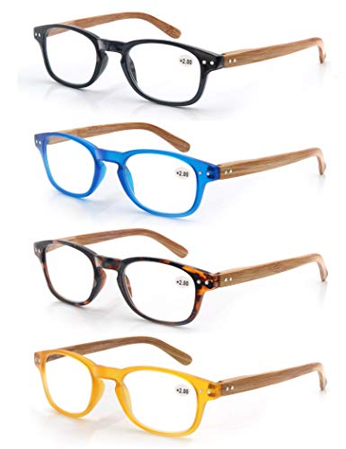 MODFANS 4 Pack Reading Glasses 1.75 Fashion Wood-Look Spring Hinges Stylish Readers Men Women - Image 1