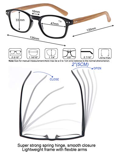MODFANS 4 Pack Reading Glasses 1.75 Fashion Wood-Look Spring Hinges Stylish Readers Men Women - Image 4