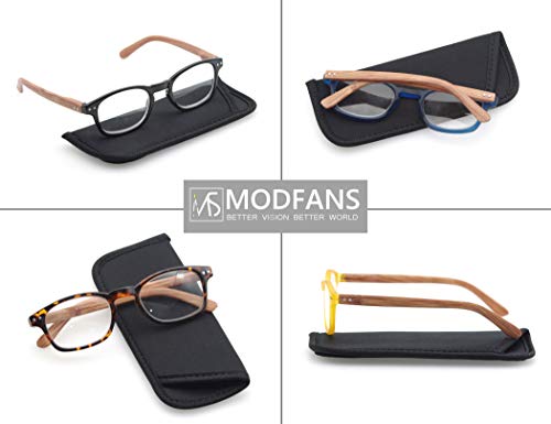 MODFANS 4 Pack Reading Glasses 1.75 Fashion Wood-Look Spring Hinges Stylish Readers Men Women - Image 3