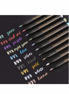XiuWoo Metallic Brush Marker Pens - Art Markers for Calligraphy, Lettering, Black Paper, Rock Painting, Card Making, Scrapbooking, Fabric, Metal, Ceramics, Wine Glass, Set of 10  - Image 1