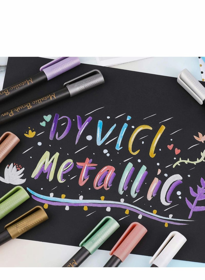 XiuWoo Metallic Brush Marker Pens - Art Markers for Calligraphy, Lettering, Black Paper, Rock Painting, Card Making, Scrapbooking, Fabric, Metal, Ceramics, Wine Glass, Set of 10 - Image 2