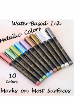 XiuWoo Metallic Brush Marker Pens - Art Markers for Calligraphy, Lettering, Black Paper, Rock Painting, Card Making, Scrapbooking, Fabric, Metal, Ceramics, Wine Glass, Set of 10  - Image 4