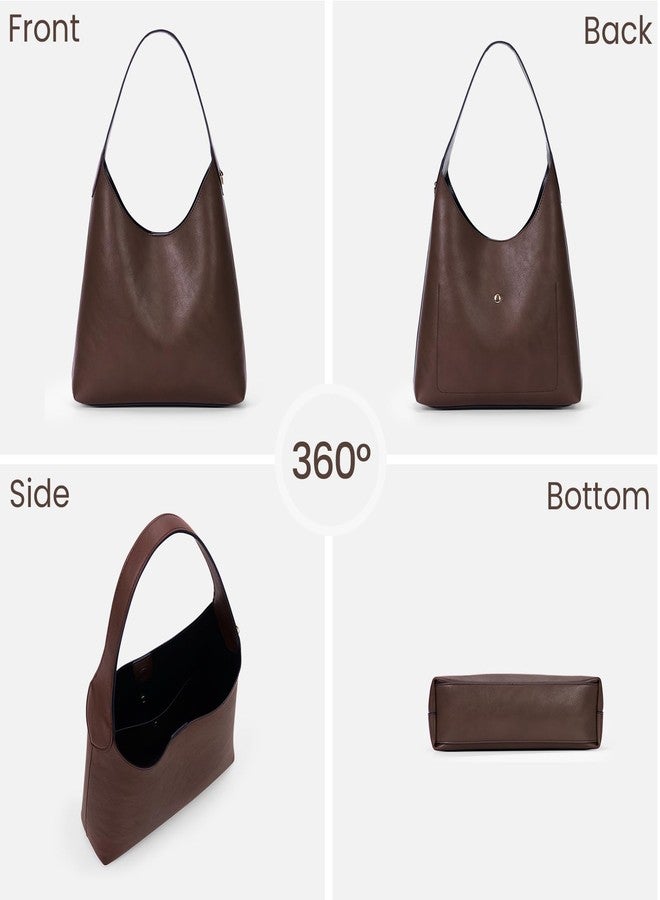 HICARRY Faux Suede Hobo Bags Vegan Leather Shoulder Bag Tote for Women Medium Slouchy Designer Handbags Purses Fall Fashion, Faux Leather-brown - Image 3