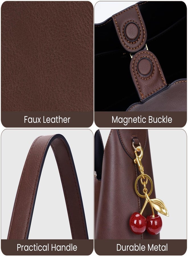 HICARRY Faux Suede Hobo Bags Vegan Leather Shoulder Bag Tote for Women Medium Slouchy Designer Handbags Purses Fall Fashion, Faux Leather-brown - Image 4