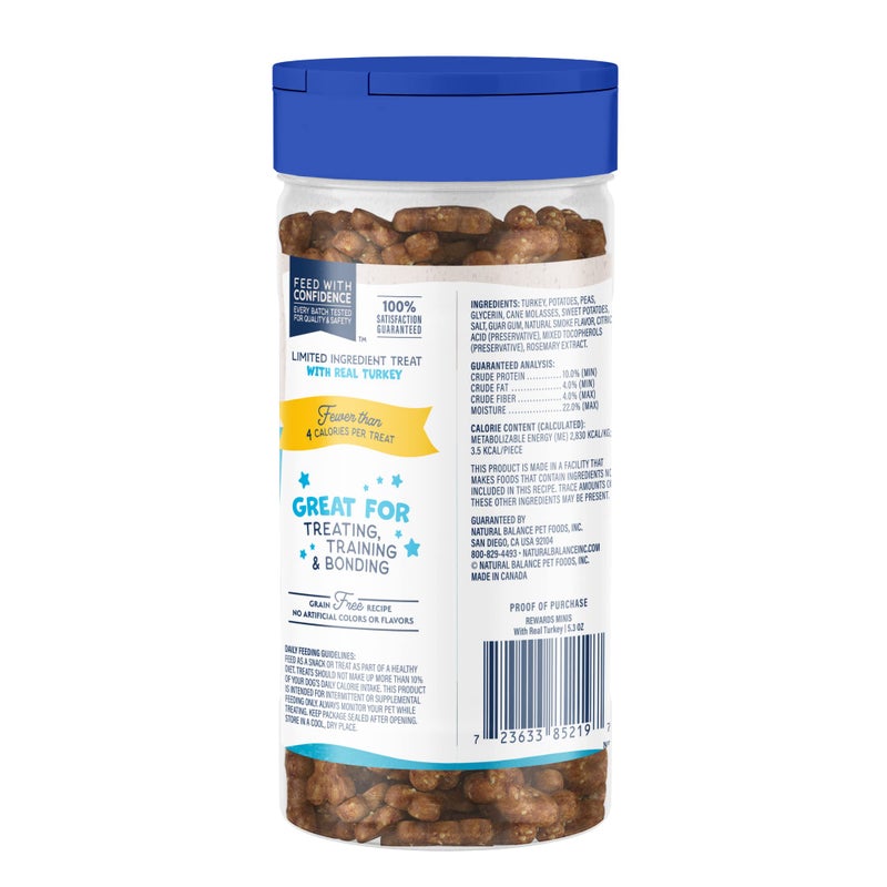 Natural Balance Limited Ingredient Mini-Rewards Turkey Grain-Free Dog Training Treats for Dogs | 5.3-oz. Canister - Image 3