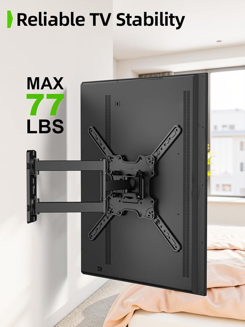 USX MOUNT Full Motion TV Wall Mount for 26-60 inch up to 77 lbs, Single Stud Corner TV Mount Bracket with Swivel Tilt Articulating, Monitor Wall Bracket Fit Max VESA 400x400mm - Image 2