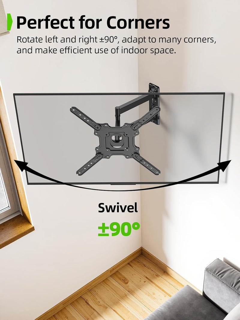 USX MOUNT Full Motion TV Wall Mount for 26-60 inch up to 77 lbs, Single Stud Corner TV Mount Bracket with Swivel Tilt Articulating, Monitor Wall Bracket Fit Max VESA 400x400mm - Image 4