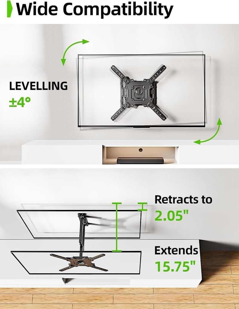 USX MOUNT Full Motion TV Wall Mount for 26-60 inch up to 77 lbs, Single Stud Corner TV Mount Bracket with Swivel Tilt Articulating, Monitor Wall Bracket Fit Max VESA 400x400mm - Image 5