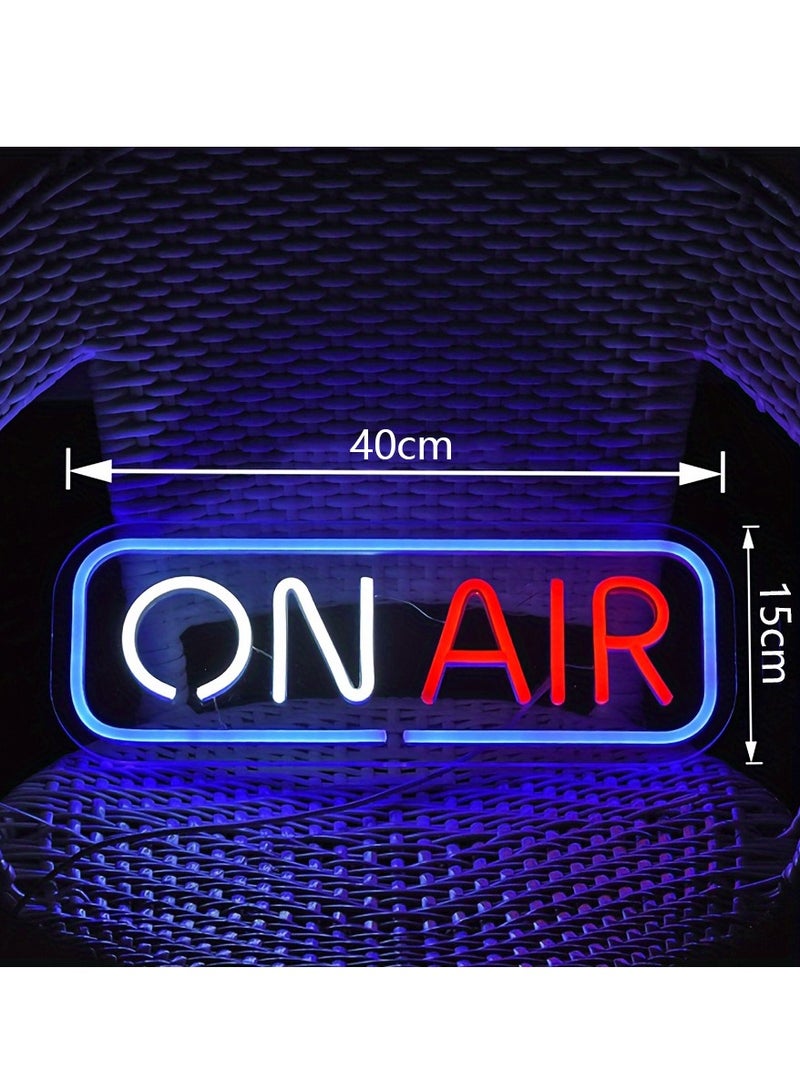 شو وو لافتة نيون LED ON AIR، لوحة فنية جدارية تعمل بمنفذ USB للمنزل أو البار أو النادي أو المرآب، مثالية للبث المباشر واللاعبين، 40 × 15 سم أكريليك مع إضاءة زرقاء وحمراء  - Image 2