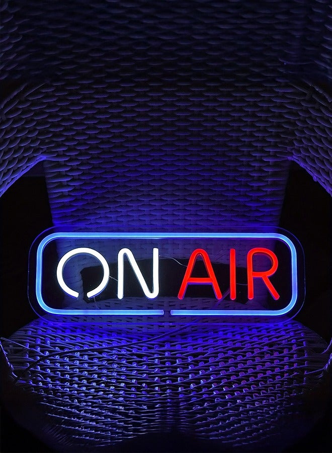 شو وو لافتة نيون LED ON AIR، لوحة فنية جدارية تعمل بمنفذ USB للمنزل أو البار أو النادي أو المرآب، مثالية للبث المباشر واللاعبين، 40 × 15 سم أكريليك مع إضاءة زرقاء وحمراء  - Image 1