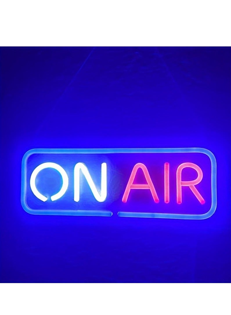 لافتة نيون LED ON AIR، لوحة فنية جدارية تعمل بمنفذ USB للمنزل أو البار أو النادي أو المرآب، مثالية للبث المباشر واللاعبين، 40 × 15 سم أكريليك مع إضاءة زرقاء وحمراء