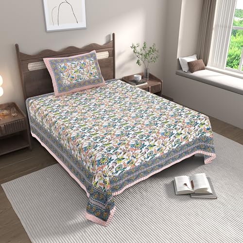 EasyGoods® Cotton Bedsheet for Single Bedsheet with 1 Pillow Cover 60x90 Inch, Handcrafted Bed Sheets (Light Pink) - Image 1