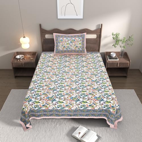 EasyGoods® Cotton Bedsheet for Single Bedsheet with 1 Pillow Cover 60x90 Inch, Handcrafted Bed Sheets (Light Pink) - Image 3