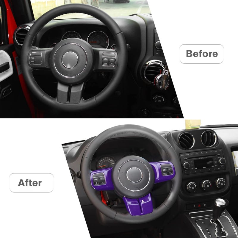 JeCar Interior Steering Wheel Decoration Trim Kits For Jeep Wrangler 2011-2017 JK & Unlimited/Patriot Compass 2011-2016 & Grand Cherokee 2011-2013, Purple - Image 3