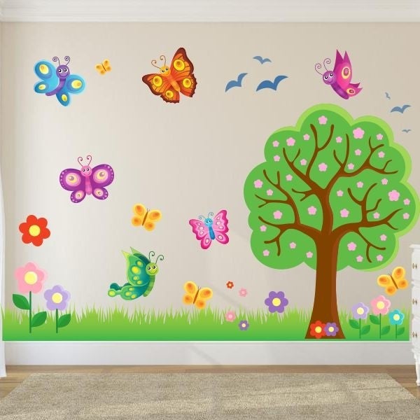 Tilki Dünyası Fox World Butterflies and Nature Concept Baby and Kids Room Wall Sticker  - Image 1