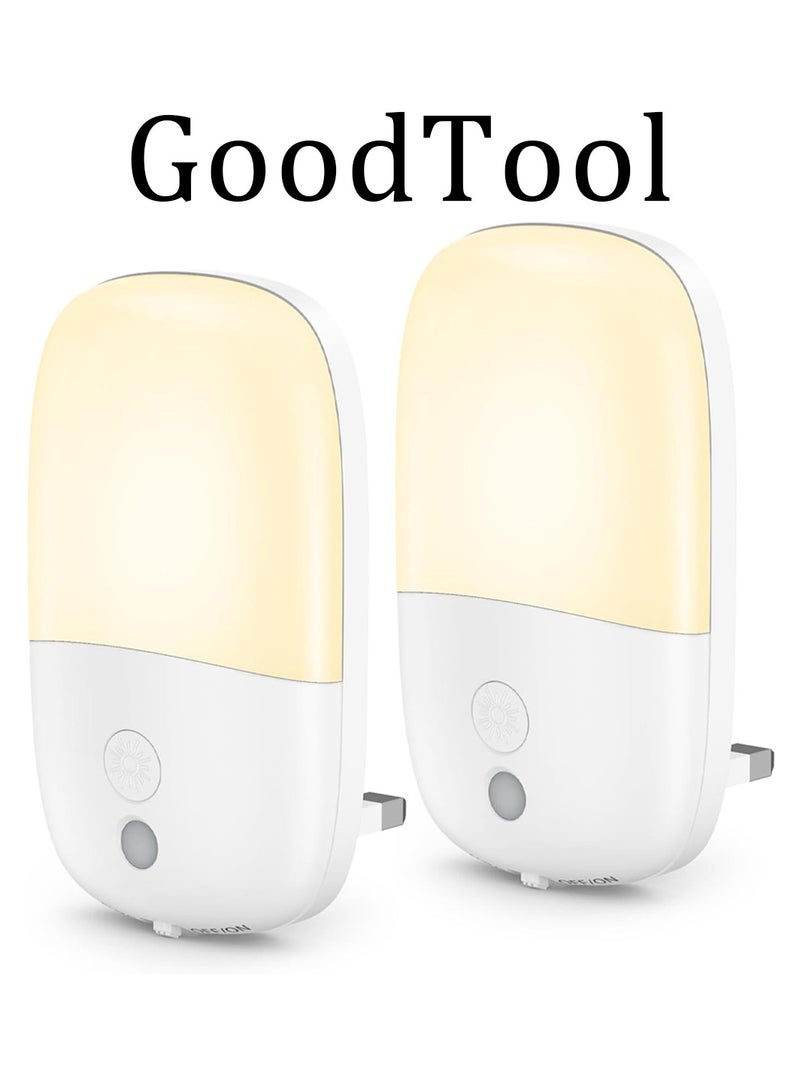 جود تول عبوة من 2 ضوء ليلي, قابس إضاءة ليلية في الحائط, مصباح حائط LED قابل للتعديل السطوع, مع 3 مستويات للسطوع ومستشعر ضوئي كهربائي من الغسق إلى الفجر, لغرف نوم الأطفال والحمام والمطبخ والسلالم - Image 1