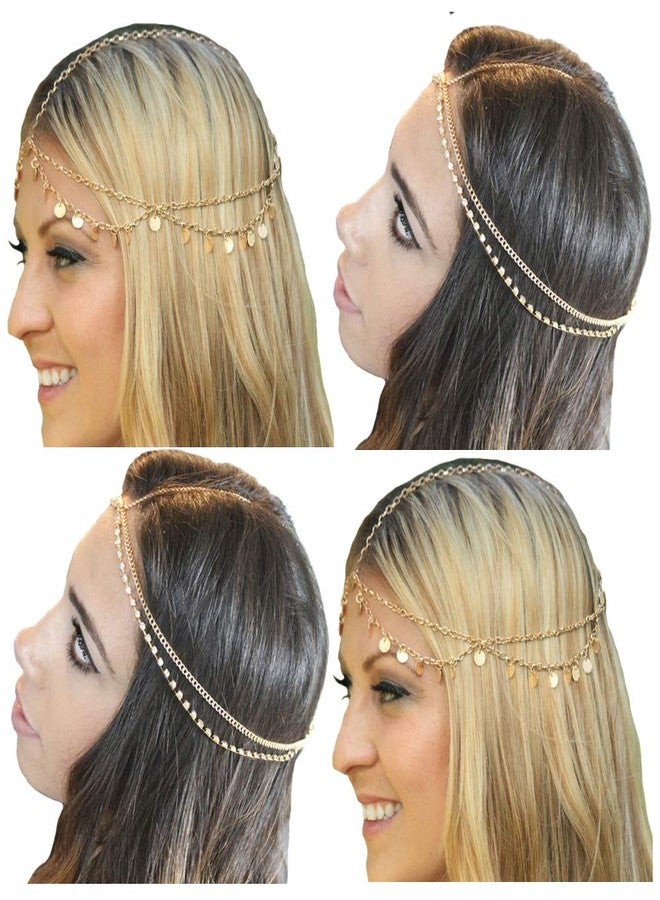 WLBON Gold Head Chain Sequins Rhinestone Headband Crystal Bohemian Hair Bands Halloween Hair Hoop Women Bridal Boho Hippie Hairband Party Decoration Cosplay Costume Handmade Headpiece Hair Jewelry 4 Pack - Image 1
