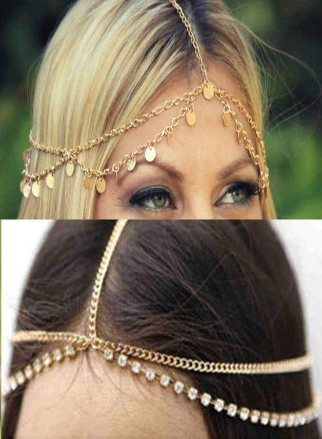 WLBON Gold Head Chain Sequins Rhinestone Headband Crystal Bohemian Hair Bands Halloween Hair Hoop Women Bridal Boho Hippie Hairband Party Decoration Cosplay Costume Handmade Headpiece Hair Jewelry 4 Pack - Image 3
