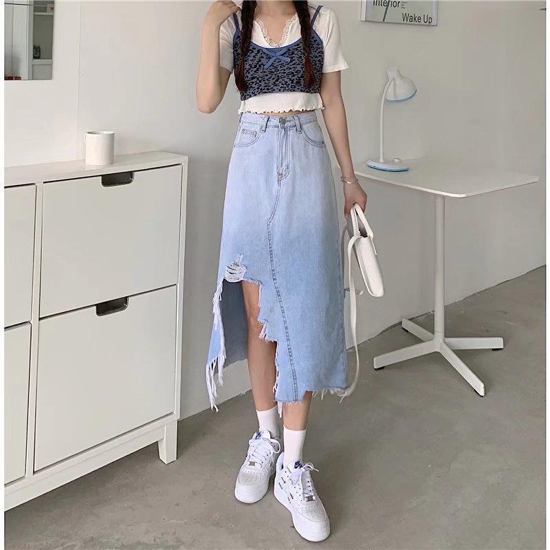 2023 New Gradient Design Sense American Hot Girl High Waist Denim Skirt Summer plus size chubby girl Covering Cross Slim Sheath - Image 1