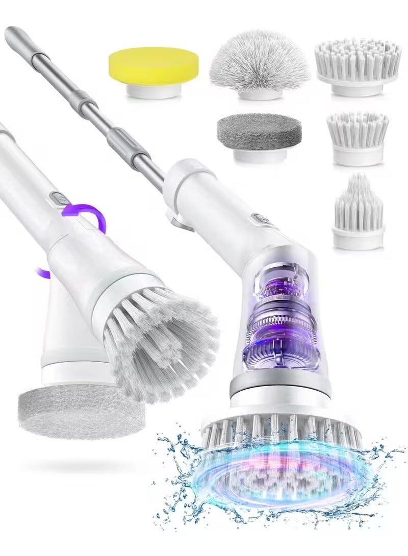 هيومان جوي مجموعة فرش تنظيف كهربائية 8 في 1 مع 6 رؤوس فرشاة قابلة للاستبدال، سرعتان، قوة تشغيل تصل إلى ساعتين، فرشاة تنظيف لاسلكية منخفضة الضوضاء للأرضيات مع مقبض تمديد للمطبخ/الحمام/حوض الاستحمام/البلاط/الأرضيات/السيارة/الداخلية - Image 1