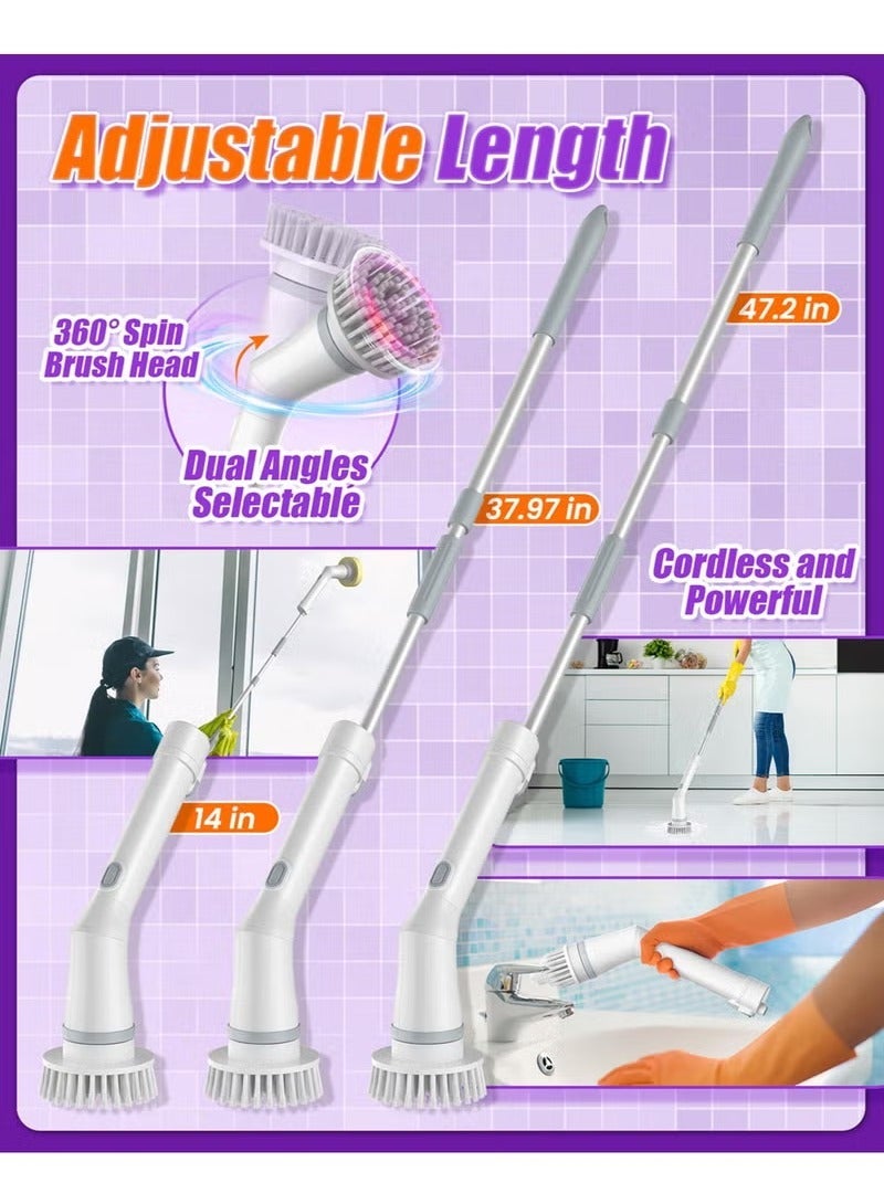 هيومان جوي مجموعة فرش تنظيف كهربائية 8 في 1 مع 6 رؤوس فرشاة قابلة للاستبدال، سرعتان، قوة تشغيل تصل إلى ساعتين، فرشاة تنظيف لاسلكية منخفضة الضوضاء للأرضيات مع مقبض تمديد للمطبخ/الحمام/حوض الاستحمام/البلاط/الأرضيات/السيارة/الداخلية - Image 2