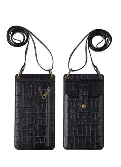 Crossbody Wallet Case PU Leather Card Holder with Adjustable Lanyard Strap Protective Case Mini Crossbody Bag for Women Girls, Compatible for iPhone 12/12 Pro/11/XR/Xs Phone 6.5 inch (Black)
