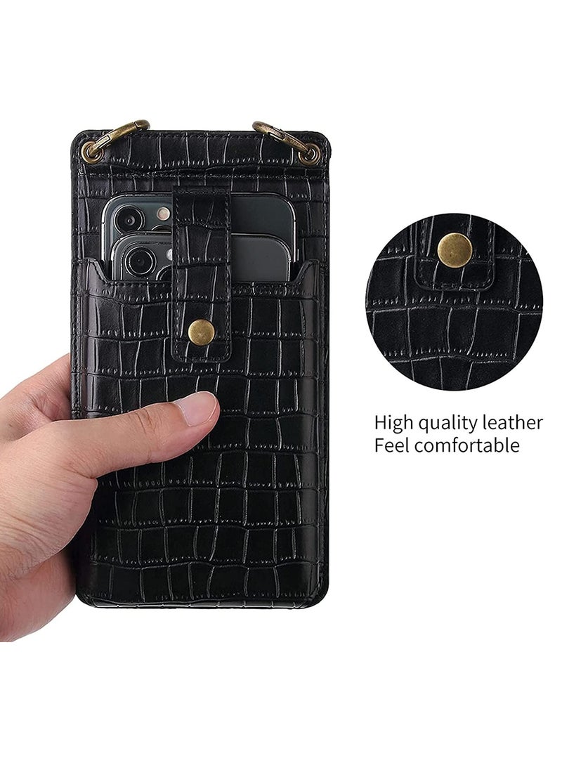 Generic - Crossbody Wallet Case PU Leather Card Holder with Adjustable Lanyard Strap Protective Case Mini Crossbody Bag for Women Girls, Compatible for iPhone 12/12 Pro/11/XR/Xs Phone 6.5 inch (Black) - Image 1