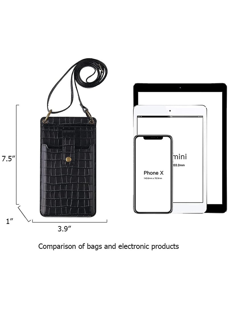 Generic - Crossbody Wallet Case PU Leather Card Holder with Adjustable Lanyard Strap Protective Case Mini Crossbody Bag for Women Girls, Compatible for iPhone 12/12 Pro/11/XR/Xs Phone 6.5 inch (Black) - Image 1