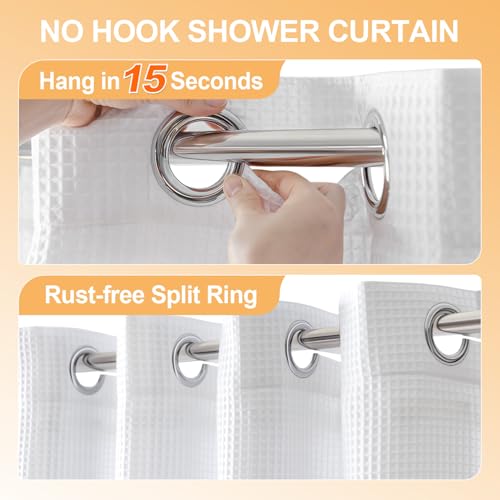 River Dream Cotton Blend No Hook Shower Curtain with Snap in Liner, Hotel Grade Shower Curtains for Bathroom, Water Repellent, White, 71W x74 L - Image 2