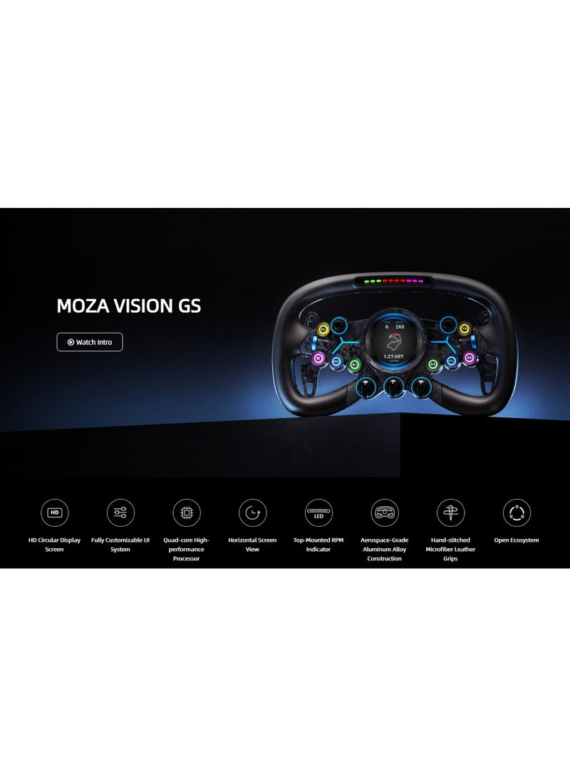 موزة عجلة سباق MOZA Vision GS – حجم 310 مم، وجه كربون فايبر، شاشة لمس دائرية عالية الدقة 2.85″، 72 مدخِل قابل للبرمجة، إضاءة RGB ديناميكية، ريش تغيير سرعات مزدوج القابض، متوافقة مع قواعد MOZA والأنظمة الأخرى - Image 5