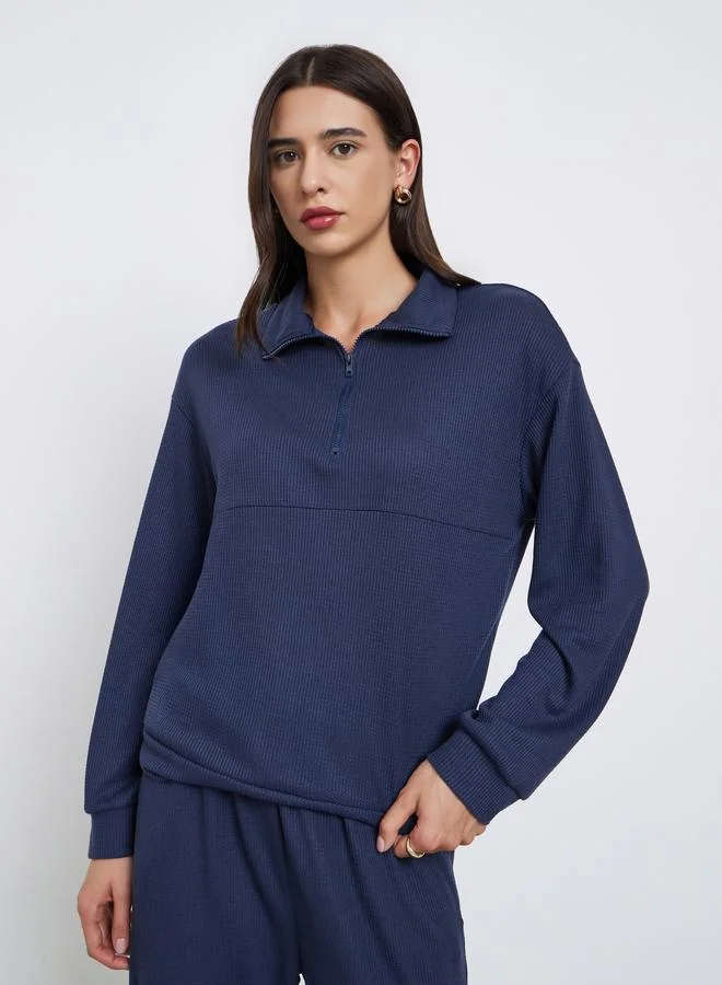 Styli  Dark Blue Waffle Knit Sweatshirt and Joggers Co-ords for Women | Best Price UAE