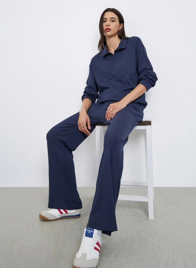 Dark Blue Waffle Knit Sweatshirt and Joggers Co-ords