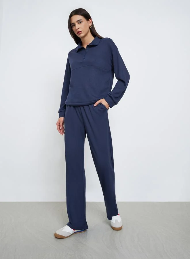 ستايلي طقم سويت شيرت وبنطال رياضي بنسيج وافل