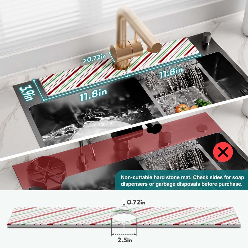 eormoe Stone Faucet Mat for Kitchen Sink, Diatomite Drying Stone Mat for Kitchen Counter, Prevent Moisture â€“ Sink Splash Guard Home Decor (Red/Green, 23.6" x 3.9") - Image 2