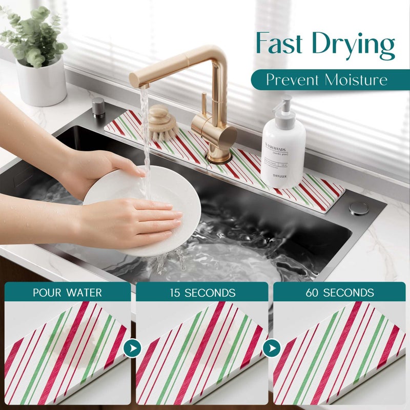 eormoe Stone Faucet Mat for Kitchen Sink, Diatomite Drying Stone Mat for Kitchen Counter, Prevent Moisture â€“ Sink Splash Guard Home Decor (Red/Green, 23.6" x 3.9") - Image 3