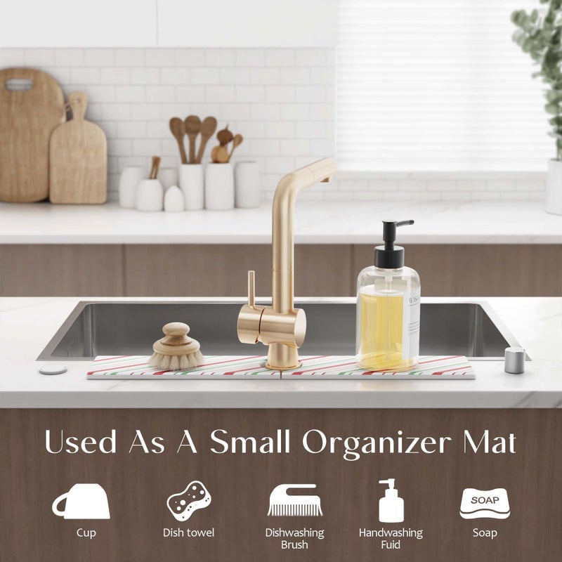 eormoe Stone Faucet Mat for Kitchen Sink, Diatomite Drying Stone Mat for Kitchen Counter, Prevent Moisture â€“ Sink Splash Guard Home Decor (Red/Green, 23.6" x 3.9") - Image 4