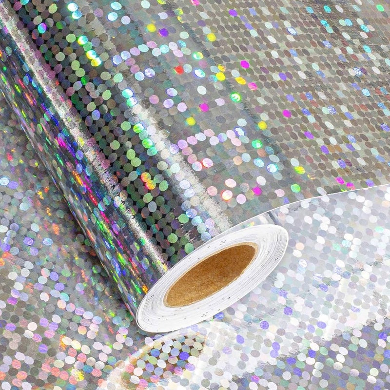 Merture 17 In X 32.8 Ft (46.5 sq.ft.) Holographic Wrapping Paper Roll, Silver Dots Gift Wrap for Disco Party, Wedding, Birthday, Christmas, Bridal Shower, Father's Day, Graduation - Image 1