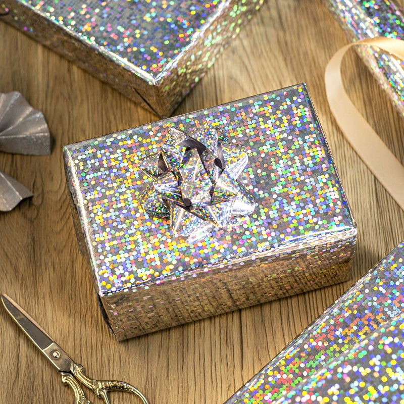 Merture 17 In X 32.8 Ft (46.5 sq.ft.) Holographic Wrapping Paper Roll, Silver Dots Gift Wrap for Disco Party, Wedding, Birthday, Christmas, Bridal Shower, Father's Day, Graduation - Image 2