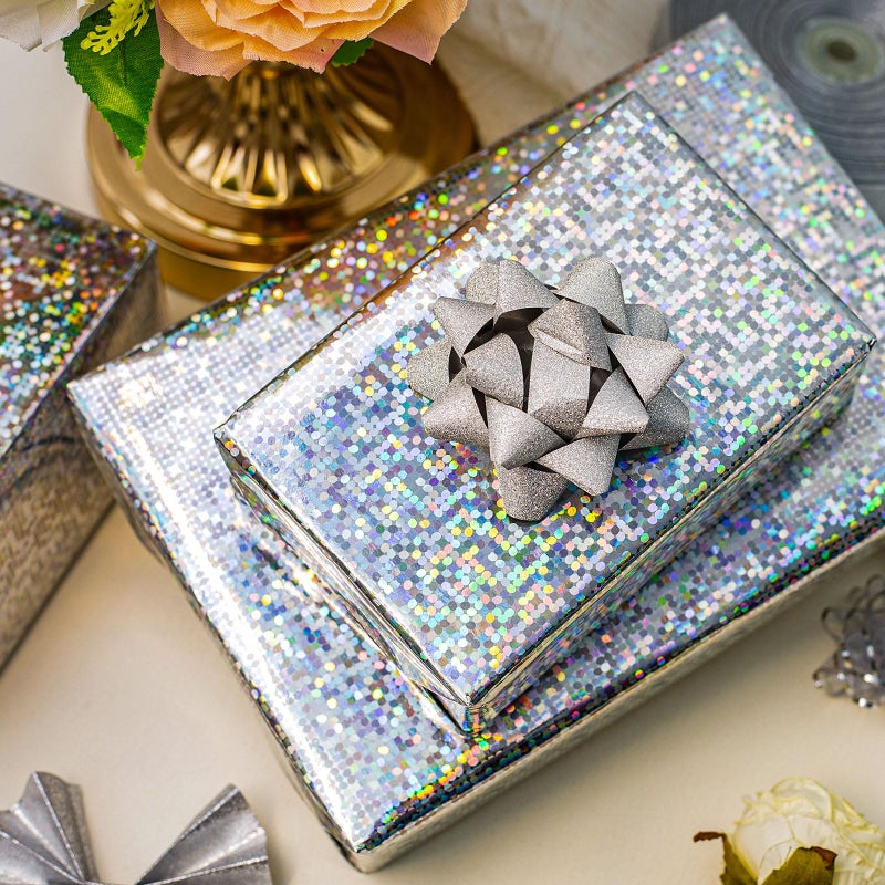 Merture 17 In X 32.8 Ft (46.5 sq.ft.) Holographic Wrapping Paper Roll, Silver Dots Gift Wrap for Disco Party, Wedding, Birthday, Christmas, Bridal Shower, Father's Day, Graduation - Image 3