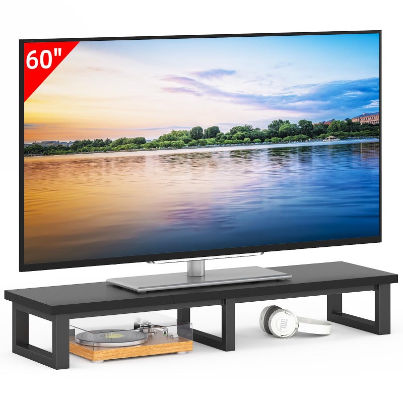 YAOHUOO 45" Large TV Riser for 32-60 inch TV, TV Riser Stand Shelf with Steel Legs, Tabletop TV Stand Riser for Home Office,Black - Image 1