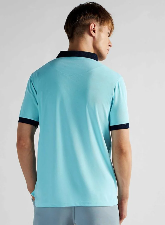 Clans&Hans Men Blue Jacquard Collar Knitted Polo