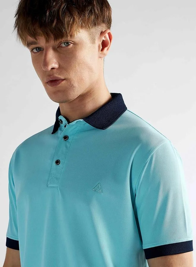 Clans&Hans Men Blue Jacquard Collar Knitted Polo