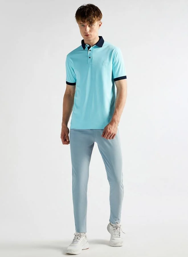 Clans&Hans Men Blue Jacquard Collar Knitted Polo