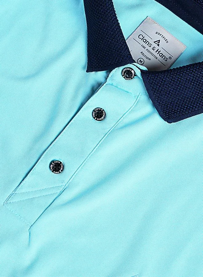 Clans&Hans Men Blue Jacquard Collar Knitted Polo