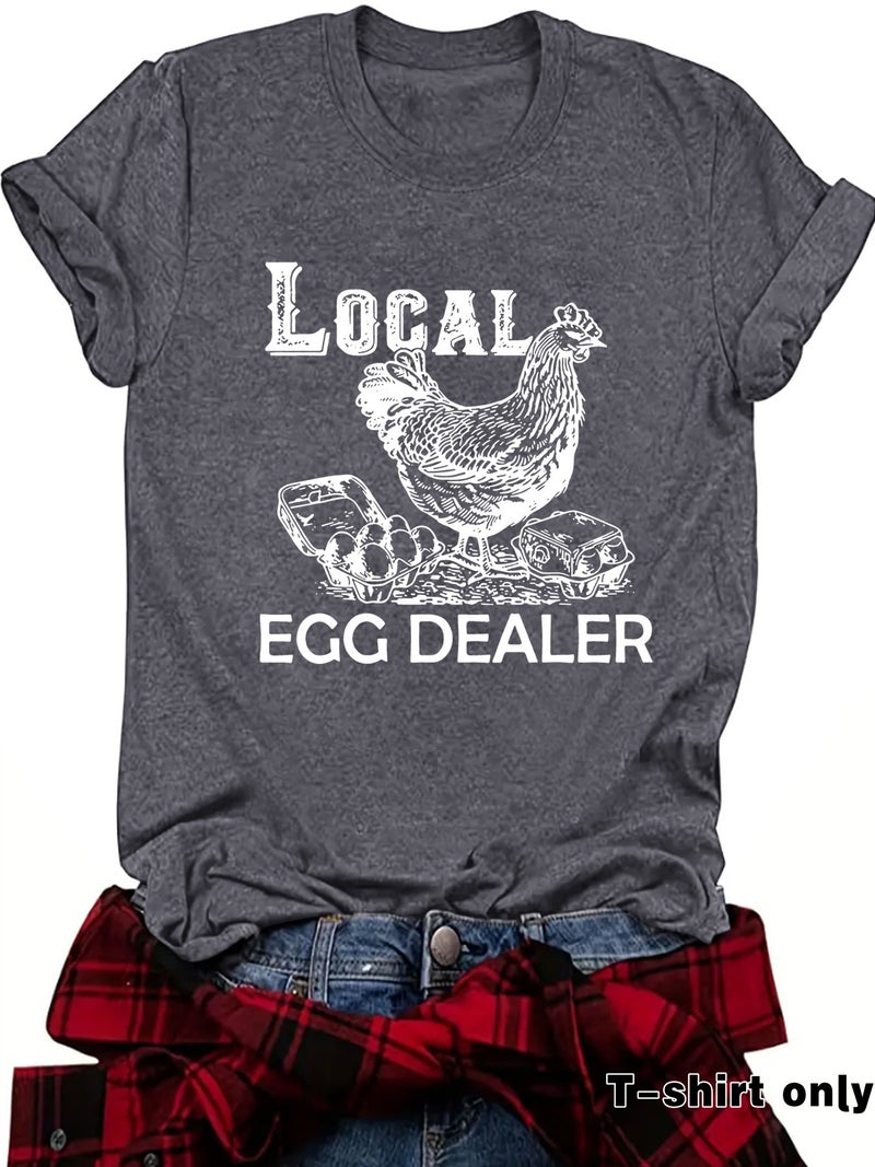 European and American in stock Round Neck Short Sleeve T-Shirt Printed LOCAL EGG DEALER Rooster Summer New Comfortable T-Shirt - Image 3