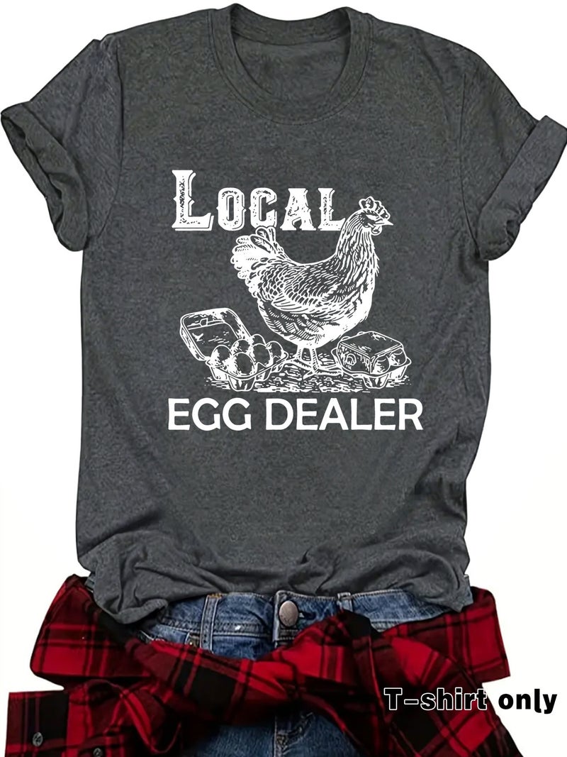 European and American in stock Round Neck Short Sleeve T-Shirt Printed LOCAL EGG DEALER Rooster Summer New Comfortable T-Shirt - Image 4