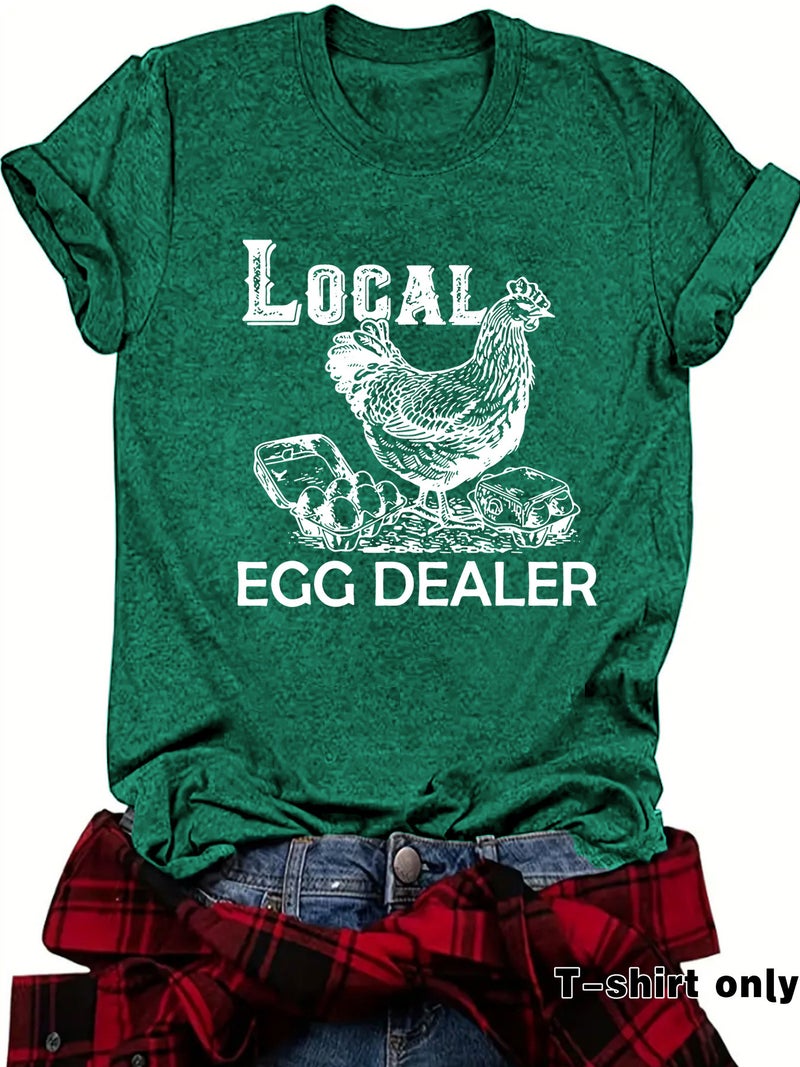 European and American in stock Round Neck Short Sleeve T-Shirt Printed LOCAL EGG DEALER Rooster Summer New Comfortable T-Shirt - Image 2