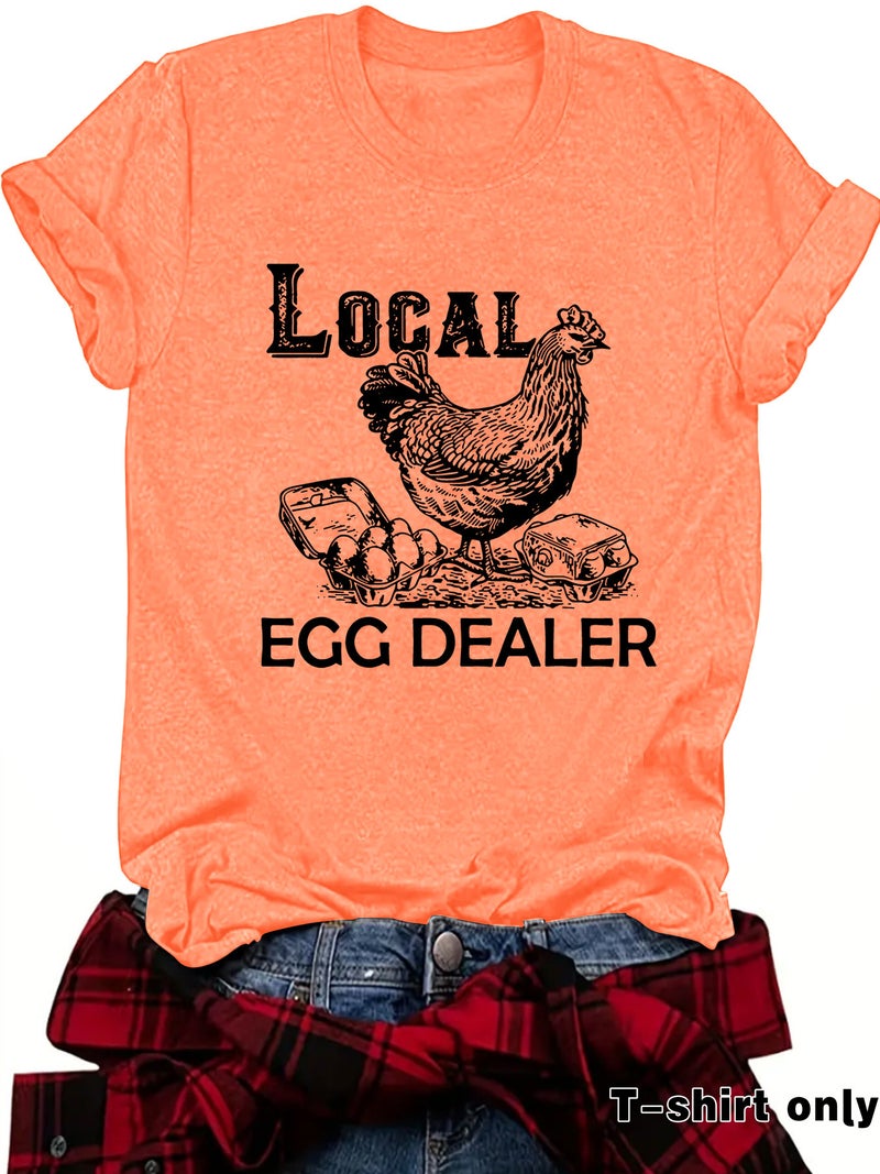 European and American in stock Round Neck Short Sleeve T-Shirt Printed LOCAL EGG DEALER Rooster Summer New Comfortable T-Shirt - Image 5
