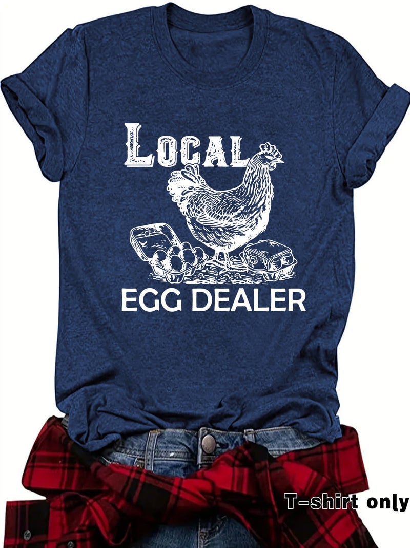 European and American in stock Round Neck Short Sleeve T-Shirt Printed LOCAL EGG DEALER Rooster Summer New Comfortable T-Shirt - Image 1